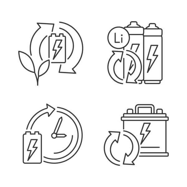 Lineare Symbole Für Die Entsorgung Von Öko Batterien Umweltfreundliche Wiederverwendung — Stockvektor