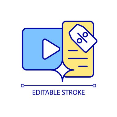 RGB renk simgesinde indirimler. Abonelikler ve anlaşmalara erişim. Bedava deneme. Sınırsız yayın. İzole vektör çizimi. Basit bir çizgi çizimi. Düzenlenebilir vuruş