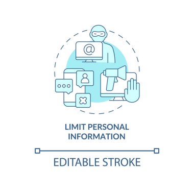 Özel veri sınırlama konsepti simgesi. Çevrimiçi özeli, soyut ve ince çizgi çizimlerini koruyorum. İnternette veri kaydediliyor. Vektör izole edilmiş dış hat renk çizimi. Düzenlenebilir vuruş