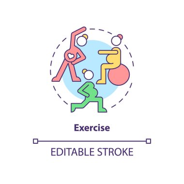 Hamile kadın konsepti ikonu için egzersiz. Hamilelik sırasındaki akıl sağlığı soyut fikir ince çizgi çizimi. İyi bir doğum öncesi egzersizi. Vektör izole edilmiş dış hat renk çizimi. Düzenlenebilir vuruş