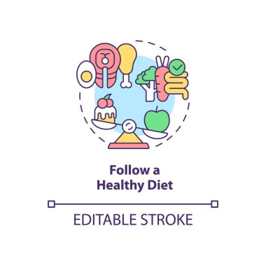 Sağlıklı beslenme konseptini takip et. Hamilelik sırasındaki akıl sağlığı soyut fikir ince çizgi çizimi. Taze meyve ve sebze yiyorum. Vektör izole edilmiş dış hat renk çizimi. Düzenlenebilir vuruş