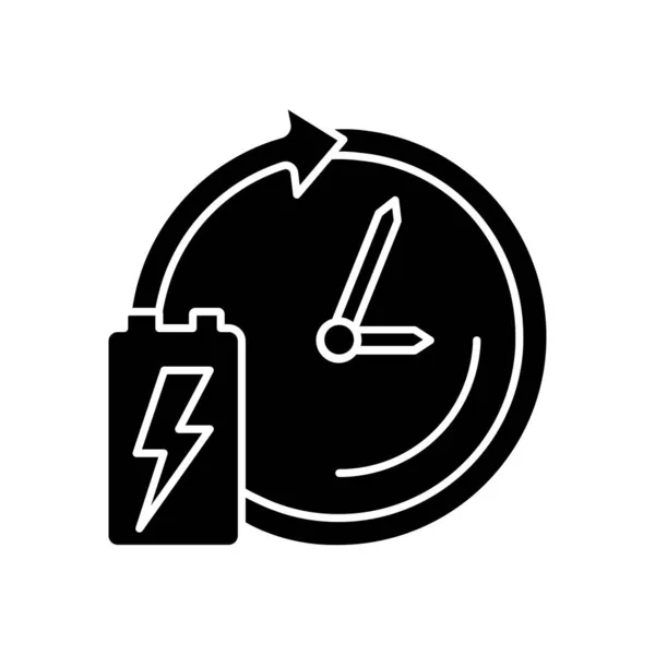 Batterielebensdauer Schwarzes Glyph Symbol Lebensdauer Und Haltbarkeit Des Akkus Arbeitszeit — Stockvektor