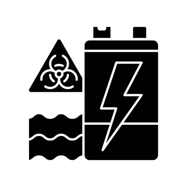 Batterie Menace Contamination Eau Icône Glyphe Noir Fuite Produits Chimiques — Image vectorielle