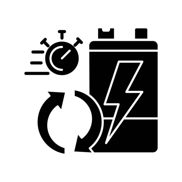 バッテリーリサイクル率黒のグリフアイコン 電子廃棄物処理速度 再利用されたアキュムレータの割合 利用統計 白い空間にシルエットのシンボル ベクトル分離図 — ストックベクタ