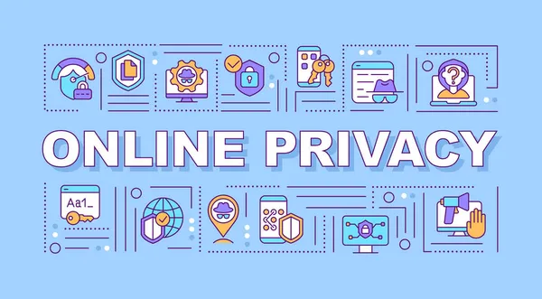 Online Privacy Gegevensbescherming Woordconcepten Banner Infographics Met Lineaire Pictogrammen Blauwe — Stockvector