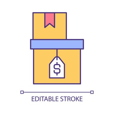 Kara Cuma alışverişi RGB renk simgesi. Malları stoklarda satıyorum. Satış etkinliği. Nakliye işi. Depo ürünleri. İzole vektör çizimi. Basit bir çizgi çizimi. Düzenlenebilir vuruş
