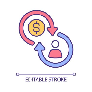 Yetenek RGB renk ikonundan para kazanmak. Parasal beceriler, bilgi. Müşterilerin gelirlerini arttır. Ücretli atölyeler veriyorum. İzole vektör çizimi. Basit bir çizgi çizimi. Düzenlenebilir vuruş