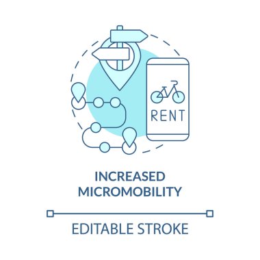 Artan mikrohareketlilik mavi konsept simgesi. Scooter paylaşım fikri soyut ve ince çizgilerden yararlanıyor. Kısa mesafeli nakliye. Vektör izole edilmiş dış hat renk çizimi. Düzenlenebilir vuruş