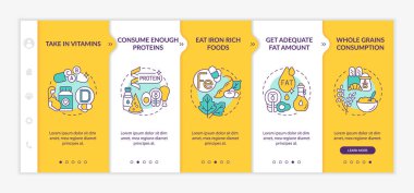 Gebelik sırasında beslenme vektör şablonunda. Simgeli ilgili mobil web sitesi. Web sayfasında 5 basamaklı ekranlar. Doğrusal çizimlerle masaj rengi konsepti öneriliyor