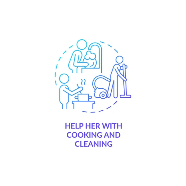 Help Her Cooking Cleaning Blue Gradient Concept Icon Support Pregnancy — Stock Vector