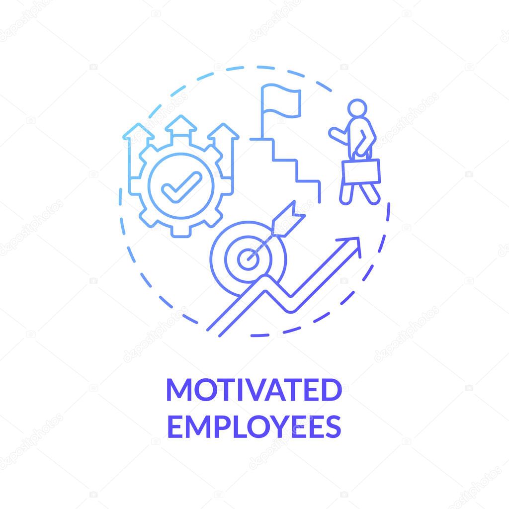 Motivated employees blue gradient concept icon. Internal growth abstract idea thin line illustration. Workers involved in company growth process. Vector isolated outline color drawing