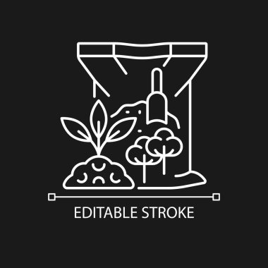 Koyu renk tema için pamuk tohumu yemek lineer simgesi. Organik toprak ve bitki takviyesi. Doğal katkı maddesi. İnce çizgi özelleştirilebilir illüstrasyon. Gece modu için izole vektör kontur sembolü. Düzenlenebilir vuruş