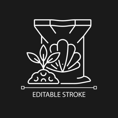 Karanlık tema için kabuklu deniz ürünleri lineer simgesi. Organik toprak, bitki takviyesi. Doğal katkı maddesi. İnce çizgi özelleştirilebilir illüstrasyon. Gece modu için izole vektör kontur sembolü. Düzenlenebilir vuruş