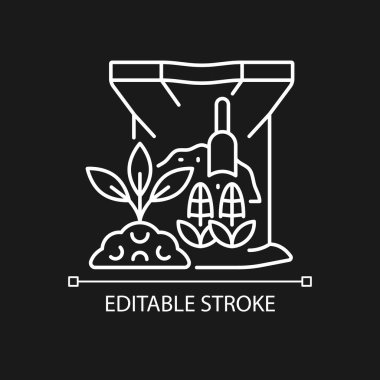Koyu renk tema için mısır glüten yemek doğrusal simgesi. Organik toprak ve bitki takviyesi. Doğal katkı maddesi. İnce çizgi özelleştirilebilir illüstrasyon. Gece modu için izole vektör kontur sembolü. Düzenlenebilir vuruş