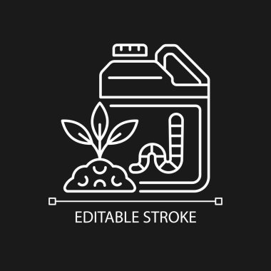 Solucan, karanlık tema için doğrusal simge oluşturur. Organik toprak ve bitki takviyesi. Doğal katkı maddesi. İnce çizgi özelleştirilebilir illüstrasyon. Gece modu için izole vektör kontur sembolü. Düzenlenebilir vuruş