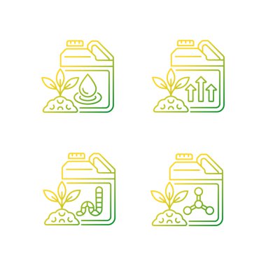 Sıvı takviyeleri doğrusal vektör simgeleri ayarlandı. Zemin ve kökler için sıvı gübre. Organik ve kimyasal katkı maddeleri. İnce çizgili sembol demetleri. İzole edilmiş taslak illüstrasyon koleksiyonu
