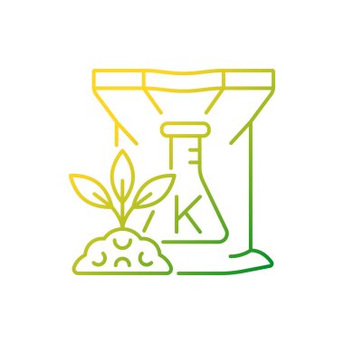 Potasyum gübre gradyan doğrusal vektör ikonu. Bitkiler büyüyor. Bitki gıdası. Toprak takviyesi. İnce çizgi renk sembolü. Modern tarz pictogram. Vektör izole çizimi