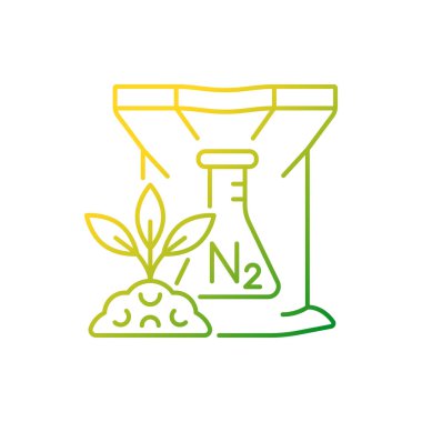 Nitrojen gübre gradyan doğrusal vektör ikonu. Bitkiler ve ekinler besleniyor. Büyüme ve doğurganlık artıyor. İnce çizgi renk sembolü. Modern tarz pictogram. Vektör izole çizimi