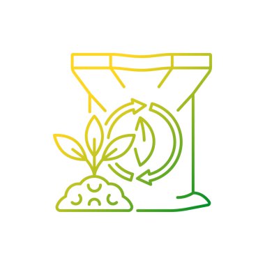 Kompost gradyan doğrusal vektör simgesi. Karışık gübre. Geri dönüşümlü atık, kırıntılar. Bitkiler için organik takviye. İnce çizgi renk sembolü. Modern tarz pictogram. Vektör izole çizimi