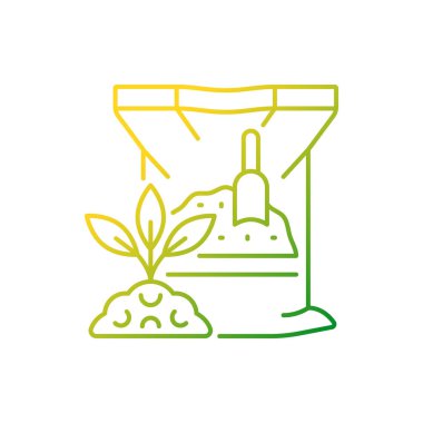 Kuru gübre gradyan doğrusal vektör ikonu. Bitkiler için katkı maddelerinin karışımı. Kimyasal ve organik besinler. İnce çizgi renk sembolü. Modern tarz pictogram. Vektör izole çizimi