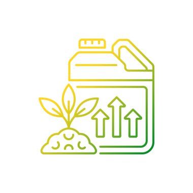 Büyüme artırıcı gradyan doğrusal vektör simgesi. Hızlandırıcı yetiştiren bitki ve ekinler. Toprak takviyesi ve yasa değişikliği. İnce çizgi renk sembolü. Modern tarz pictogram. Vektör izole çizimi