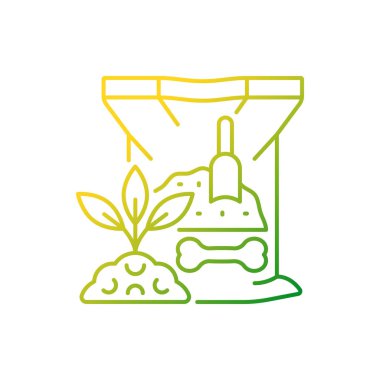 Kemik öğünü gradyan doğrusal vektör simgesi. Toprak takviyesi için organik toz. Elementler ve mineraller karışımı. İnce çizgi renk sembolü. Modern tarz pictogram. Vektör izole çizimi