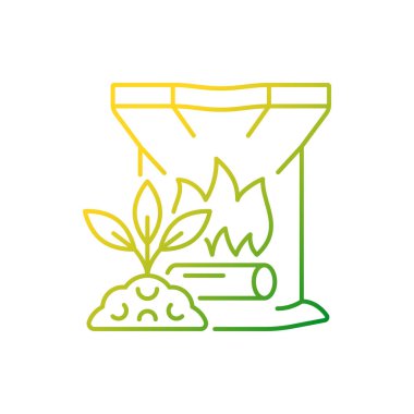 Ağaç külü gradyan doğrusal vektör simgesi. Organik bitkiler ve ekinler gübre. Toprak doğal takviye. Besleyici bir katkı maddesi. İnce çizgi renk sembolü. Modern tarz pictogram. Vektör izole çizimi