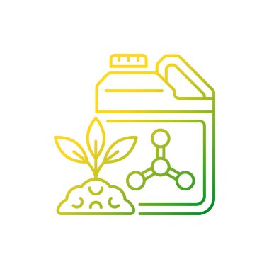Sentetik gübreler gradyan doğrusal vektör simgesi. Bitkiler için inorganik madde. Ekinleri kimyasal olarak besliyorlar. İnce çizgi renk sembolü. Modern tarz pictogram. Vektör izole çizimi