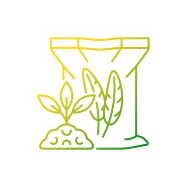 Tüy yemek gradyan doğrusal vektör simgesi. Organik toprak ve bitki takviyesi. Beslenmek için kullanılan kümes hayvanları. İnce çizgi renk sembolü. Modern tarz pictogram. Vektör izole çizimi