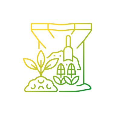 Mısır glüten yemek gradyan doğrusal vektör simgesi. Organik toprak ve bitki takviyesi. Beslenmek için kullanılan mısır yan ürünü. İnce çizgi renk sembolü. Modern tarz pictogram. Vektör izole çizimi