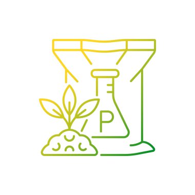 Fosforlu gübre gradyan doğrusal vektör ikonu. Zemin ve bitkiler için kimyasal takviye. İnorganik beslenme. İnce çizgi renk sembolü. Modern tarz pictogram. Vektör izole çizimi