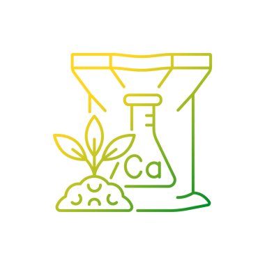 Kalsiyum gübresi gradyan doğrusal vektör ikonu. Kimyasal ve organik takviyeler. Yumurta kabuğu ve kemik yemeği. İnce çizgi renk sembolü. Modern tarz pictogram. Vektör izole çizimi