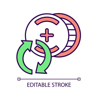 Geri dönüşümlü gümüş oksit pilleri RGB renk simgesi. Saat bataryası. Boşaltılan düğme hücresini tekrar kullan. Elektronik cihaz minyatür akümülatörü. İzole vektör çizimi. Basit doldurulmuş çizgi çizimi