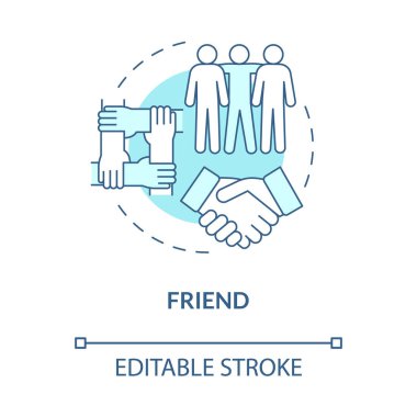 Friends Blue konsept ikonu için sosyal katılım. Toplumda arkadaşlık rolü tipi, toplumda soyut fikir ince çizgi çizimi. Vektör izole edilmiş dış hat renk çizimi. Düzenlenebilir vuruş