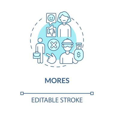 Daha çok mavi konsept ikonu. Ahlaki normlar, kültür kuralları ve hakları ile katılım. Sosyal ilişki fikri soyut ince çizgi çizimi. Vektör izole edilmiş dış hat renk çizimi. Düzenlenebilir vuruş