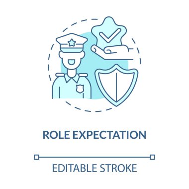 Rol mavi konsept ikonu. İnsanlar toplumdan beklentiler içinde. Geleneklere göre insan davranışı fikri soyut ince çizgi çizimi. Vektör izole edilmiş dış hat renk çizimi. Düzenlenebilir vuruş