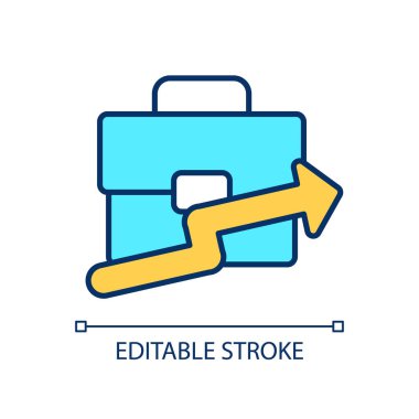 Portföy Yatırım RGB renk simgesi. Hisseler ve hisse senetleri. Yatırımcıların sermayesi Evrak çantası. Ticari varlık. Büyüme ve gelişme. İzole vektör çizimi. Basit bir çizgi çizimi. Düzenlenebilir vuruş