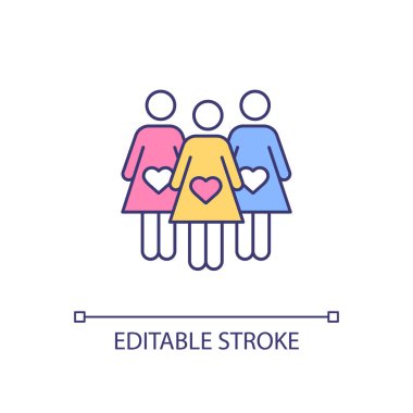 Anneler topluluğunun RGB renk simgesi. Müstakbel anneler birliği. Hamile kadınların bakımı ve bakımı. Anneler grubunu bekliyorum. İzole vektör çizimi. Basit bir çizgi çizimi. Düzenlenebilir vuruş