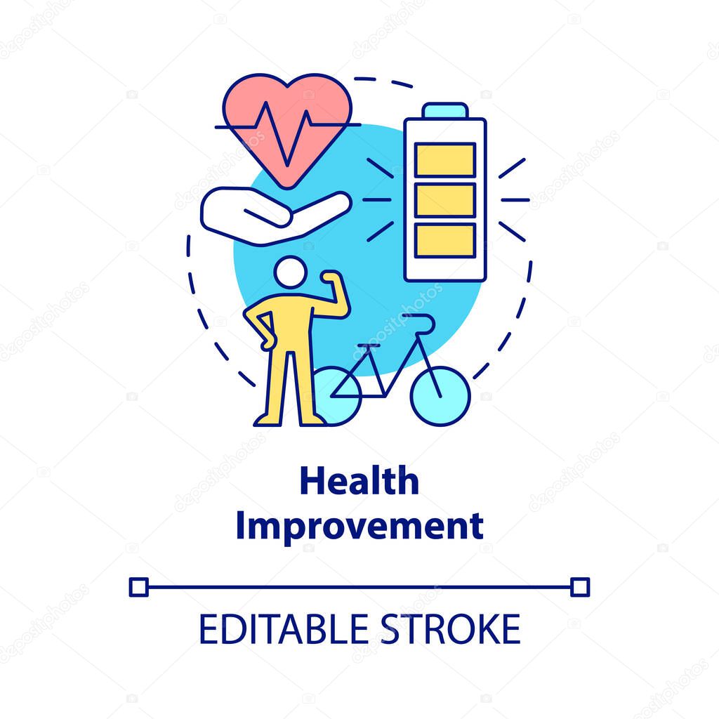Health improvement concept icon. Bike sharing goal abstract idea thin line illustration. Promoting weight loss. Strengthening heart. Vector isolated outline color drawing. Editable stroke