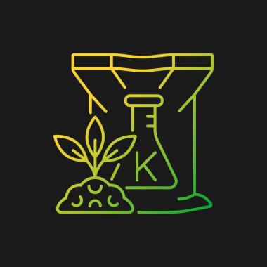 Karanlık tema için potasyum gübre gradyan vektör ikonu. Bitkiler büyüyor. Mineraller ve tuzlar. İnce çizgi renk sembolü. Modern tarz pictogram. Vektör izole çizimi
