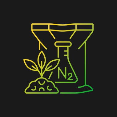 Karanlık tema için azot gübre gradyan vektör ikonu. Bitkiler ve ekinler besleniyor. Büyüme ve doğurganlık artıyor. İnce çizgi renk sembolü. Modern tarz pictogram. Vektör izole çizimi