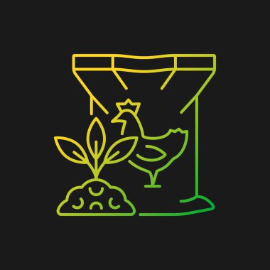 Koyu renk tema için tavuk kümes hayvanı gübresi eğimli vektör simgesi. Bitkiler ve ekinler organik olarak besleniyor. Büyüme artıyor. İnce çizgi renk sembolü. Modern tarz pictogram. Vektör izole çizimi