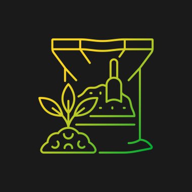 Karanlık tema için kuru gübre gradyan vektör simgesi. Bitkiler için katkı maddelerinin karışımı. Kimyasal ve organik besinler. İnce çizgi renk sembolü. Modern tarz pictogram. Vektör izole çizimi