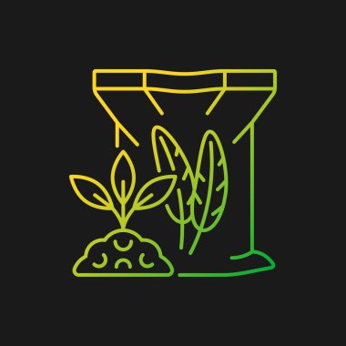 Koyu tema için tüy yemek gradyan vektör simgesi. Organik toprak takviyesi. Bitkileri beslemek için kullanılan kümes hayvanları. İnce çizgi renk sembolü. Modern tarz pictogram. Vektör izole çizimi