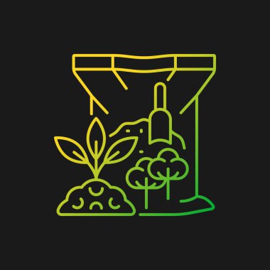 Koyu renk tema için pamuk tohumu yemek gradyan vektör simgesi. Organik toprak takviyesi. Bitkileri beslemek için kullanılan pamuk yan ürünü. İnce çizgi renk sembolü. Modern tarz pictogram. Vektör izole çizimi