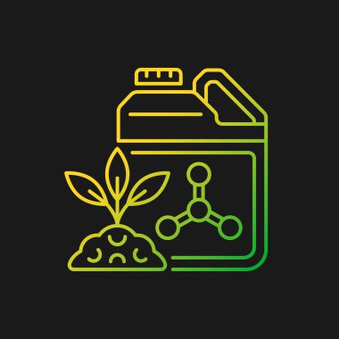 Karanlık tema için sentetik gübre gradyan vektör simgesi. Bitkileri beslemek için inorganik madde. Kimyasal beslenme. İnce çizgi renk sembolü. Modern tarz pictogram. Vektör izole çizimi