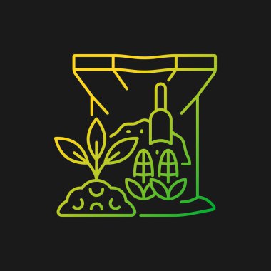 Koyu tema için mısır glüten yemek gradyan vektör simgesi. Organik toprak takviyesi. Bitkileri beslemek için kullanılan mısır yan ürünü. İnce çizgi renk sembolü. Modern tarz pictogram. Vektör izole çizimi
