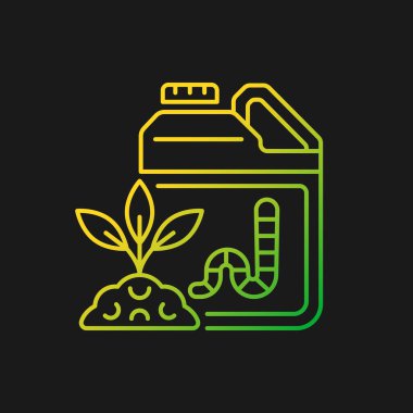 Solucan, karanlık tema için gradyan vektör ikonu oluşturur. Organik toprak takviyesi. Bitkileri beslemek için kullanılan solucan atığı. İnce çizgi renk sembolü. Modern tarz pictogram. Vektör izole çizimi