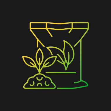 Karanlık tema için organik gübreler gradyan vektör simgesi. Toprak ve bitkiler için doğal besinler. Mineraller, besinler. İnce çizgi renk sembolü. Modern tarz pictogram. Vektör izole çizimi