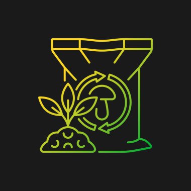 Karanlık tema için mantar gübresi gradyan vektör simgesi. Bitkiler ve toprak için organik takviye. Doğal substrat. İnce çizgi renk sembolü. Modern tarz pictogram. Vektör izole çizimi